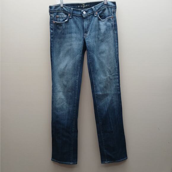 7 for All Mankind Women's Stretch Straight Leg Jeans Medium Wash Denim Size 31 - Picture 1 of 10